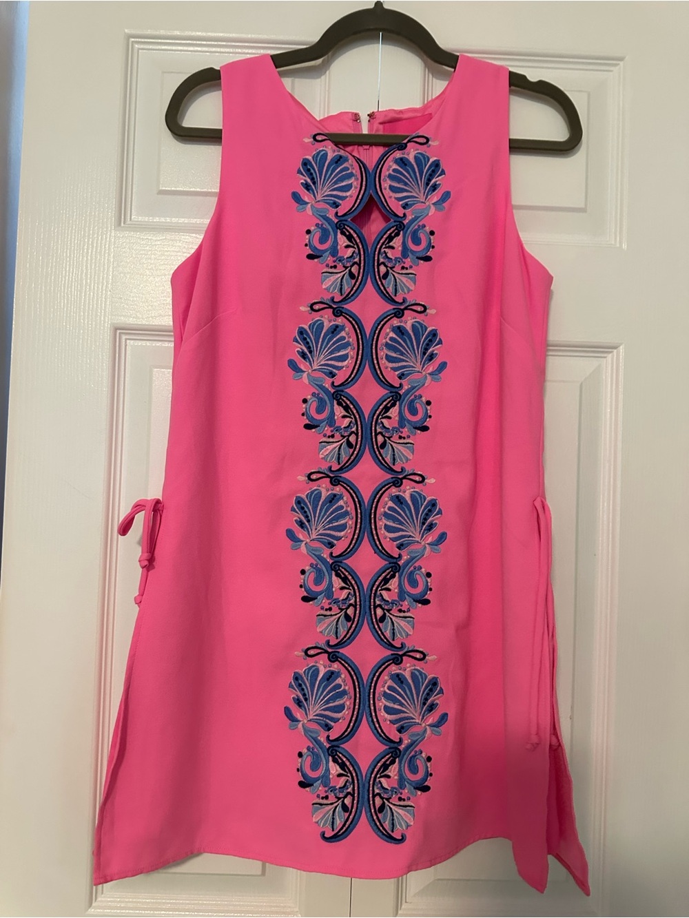 Lilly Pulitzer Hot Pink Donna Romper with Blue Embroidery